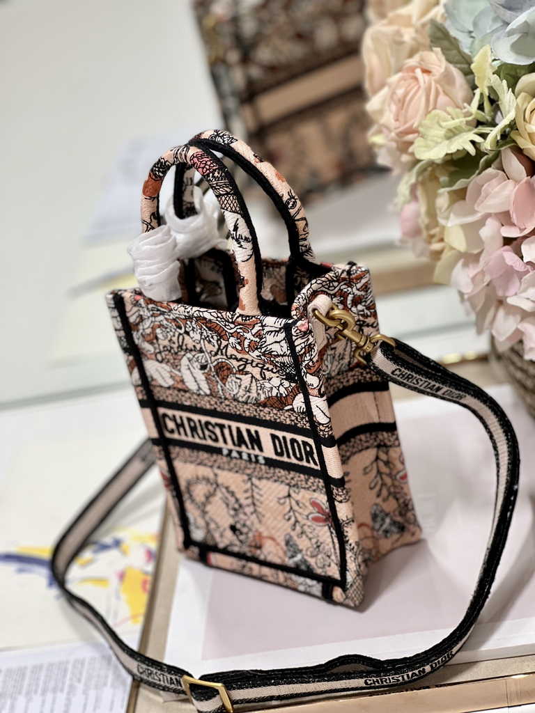 Mini Dior Book Tote Phone Bag S5555 Powder Pink Jardin Magique Embroidery - Default Title - View 3
