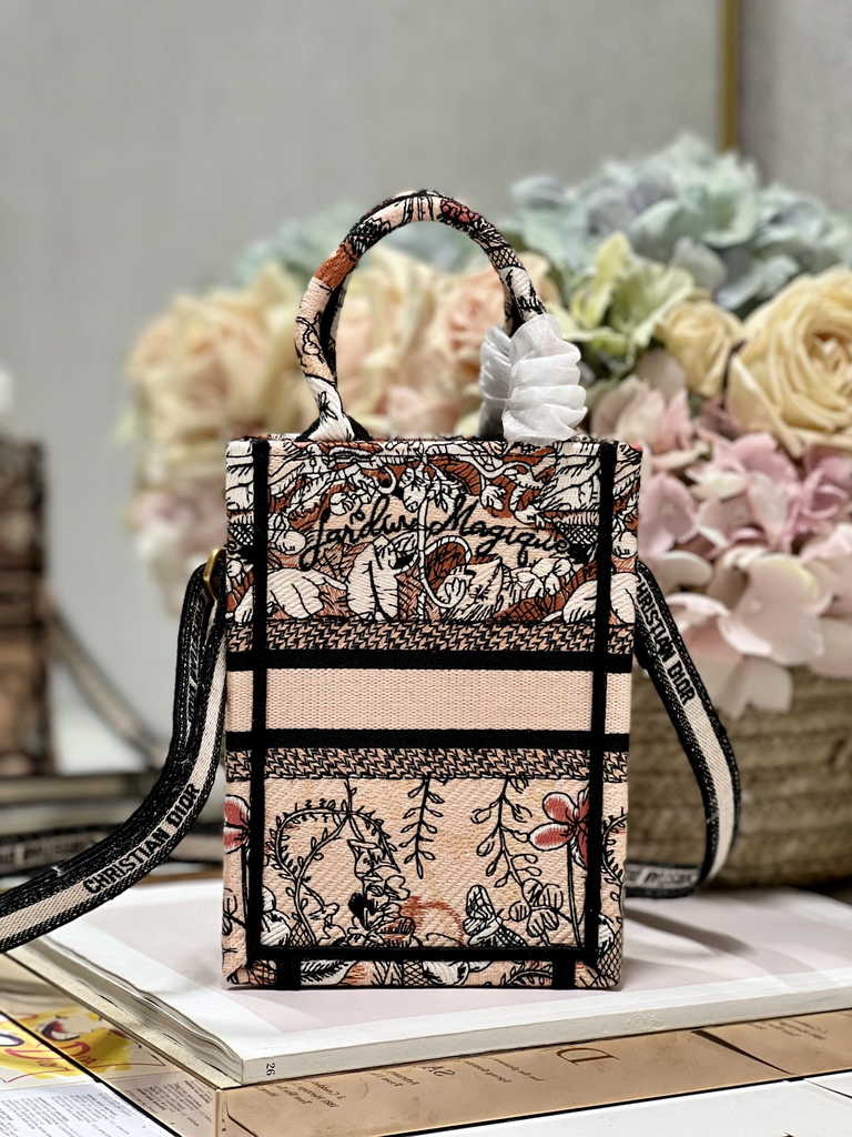 Mini Dior Book Tote Phone Bag S5555 Powder Pink Jardin Magique Embroidery - Default Title - View 5