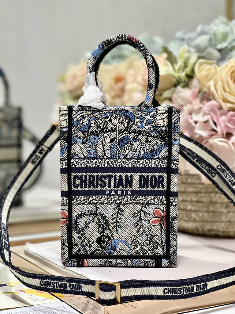 Mini Dior Book Tote Phone Bag S5555 Powder Blue Jardin Magique Embroidery - Default Title - View 1