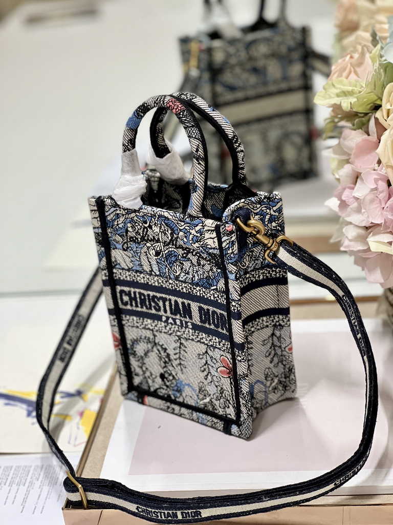 Mini Dior Book Tote Phone Bag S5555 Powder Blue Jardin Magique Embroidery - Default Title - View 3