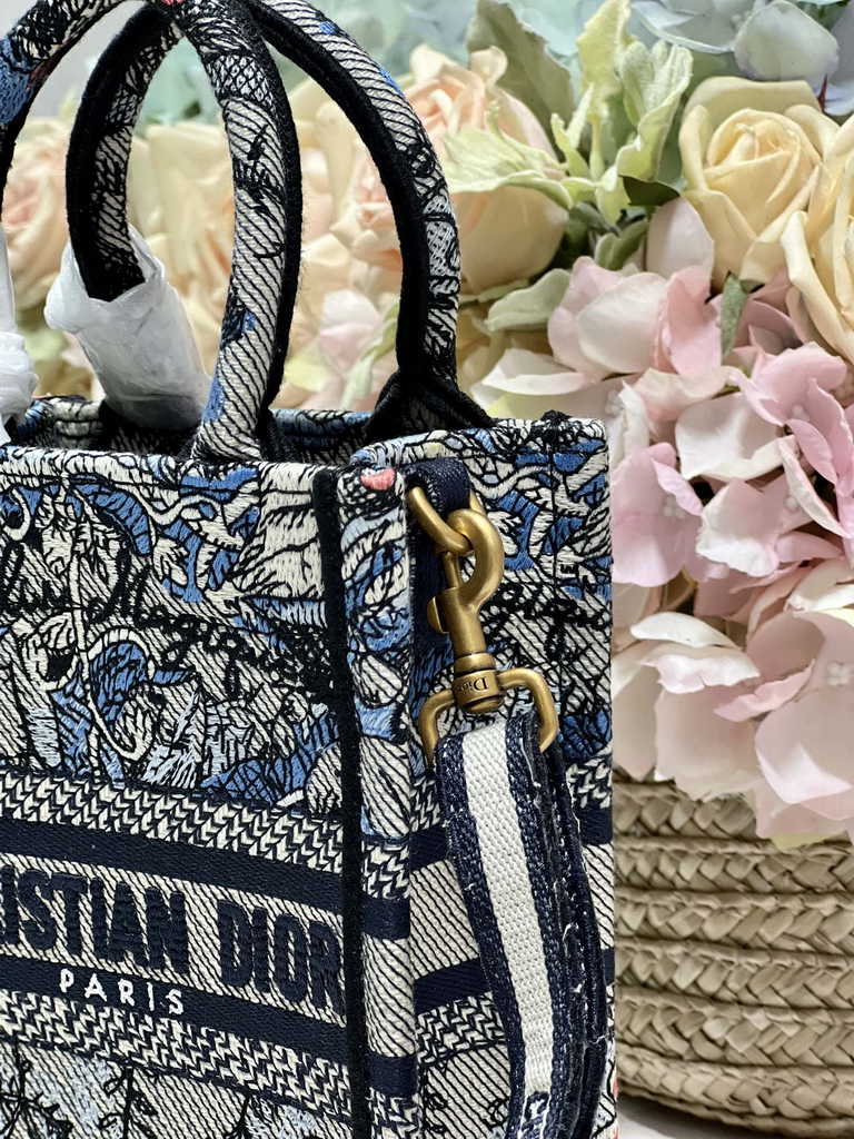 Mini Dior Book Tote Phone Bag S5555 Powder Blue Jardin Magique Embroidery - Default Title - View 4