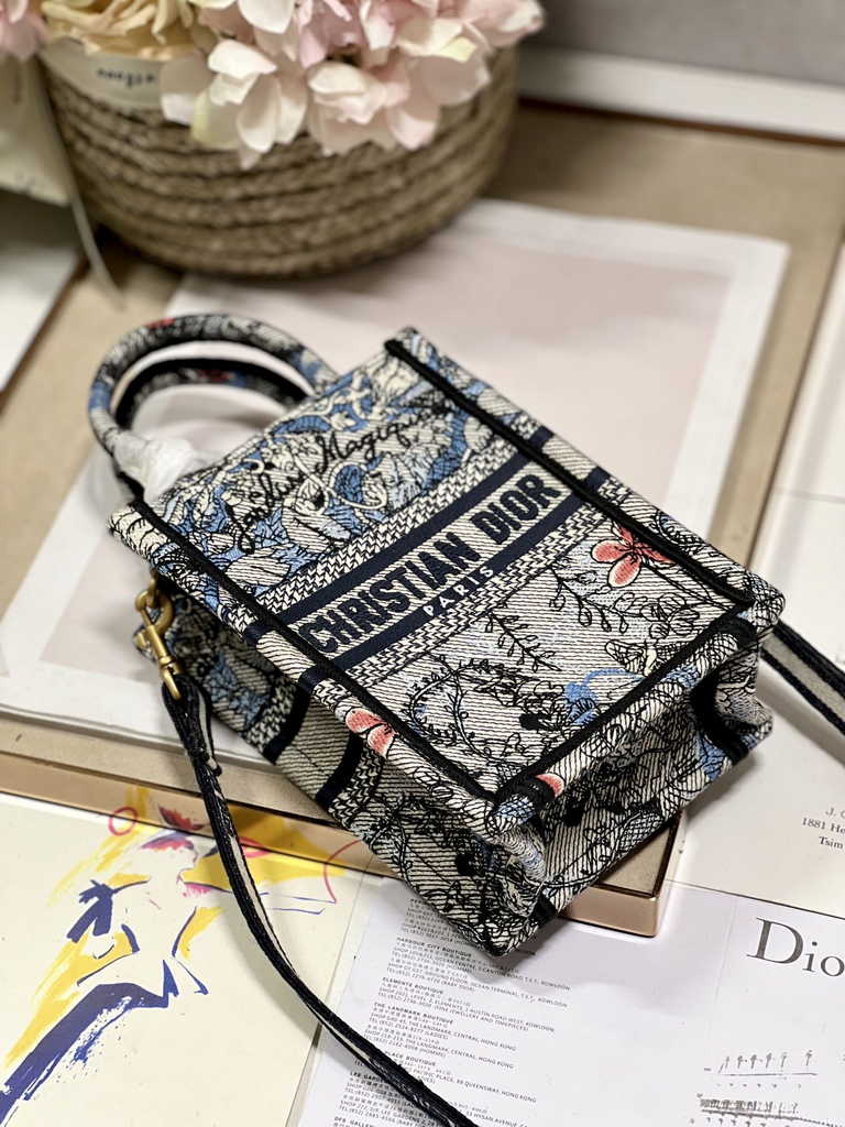Mini Dior Book Tote Phone Bag S5555 Powder Blue Jardin Magique Embroidery - Default Title - View 7