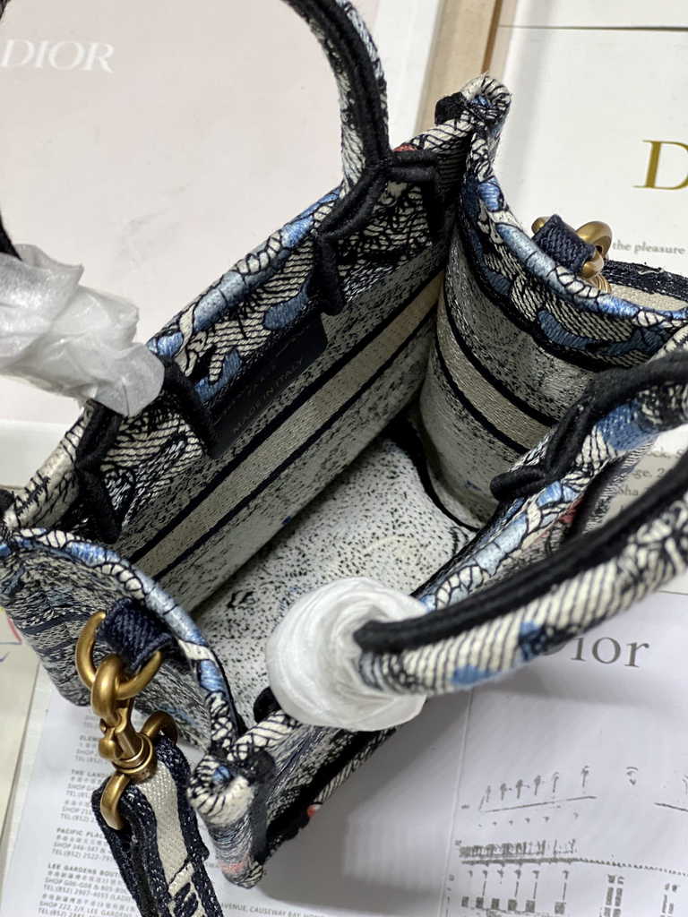Mini Dior Book Tote Phone Bag S5555 Powder Blue Jardin Magique Embroidery - Default Title - View 8