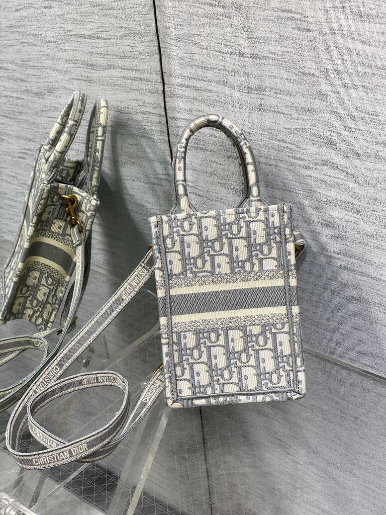 Mini Dior Book Tote Phone Bag S5555 Gray Oblique Embroidery - Default Title - View 5