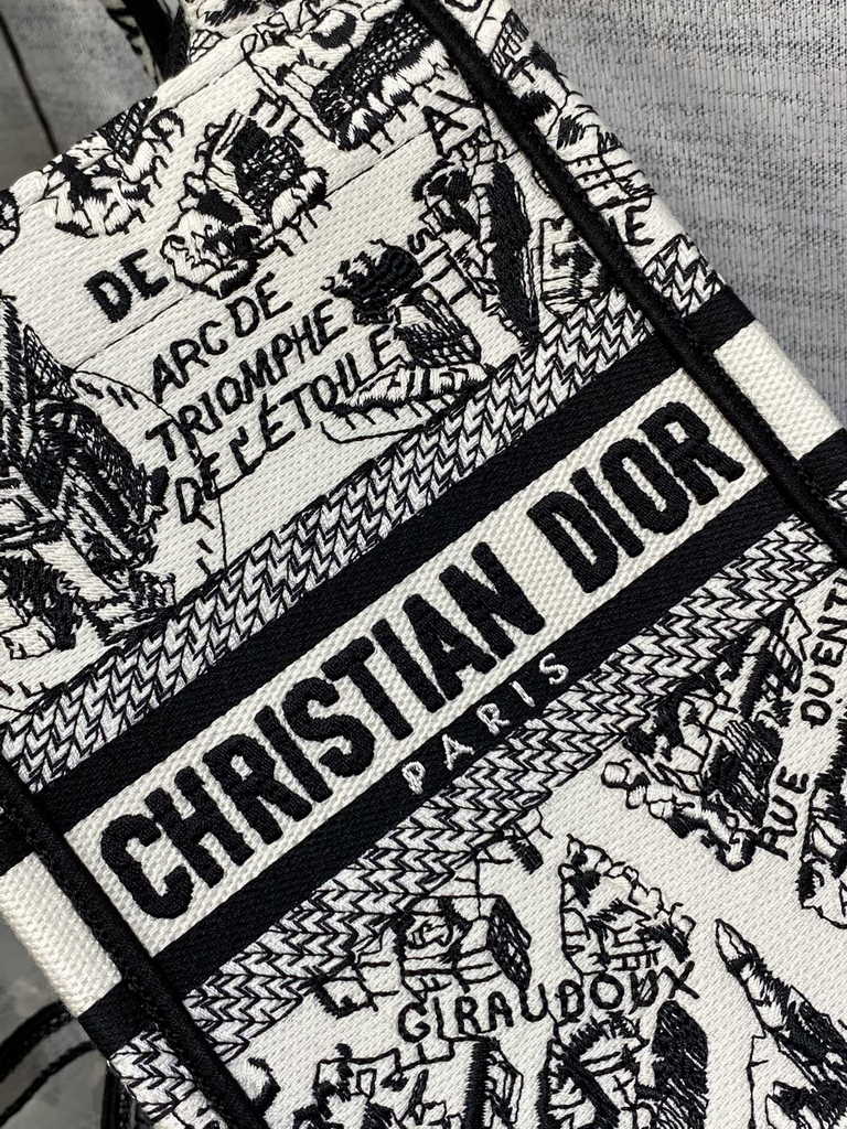 Mini Dior Book Tote Phone Bag S5555 White and Black Plan de Paris Embroidery - Default Title - View 5