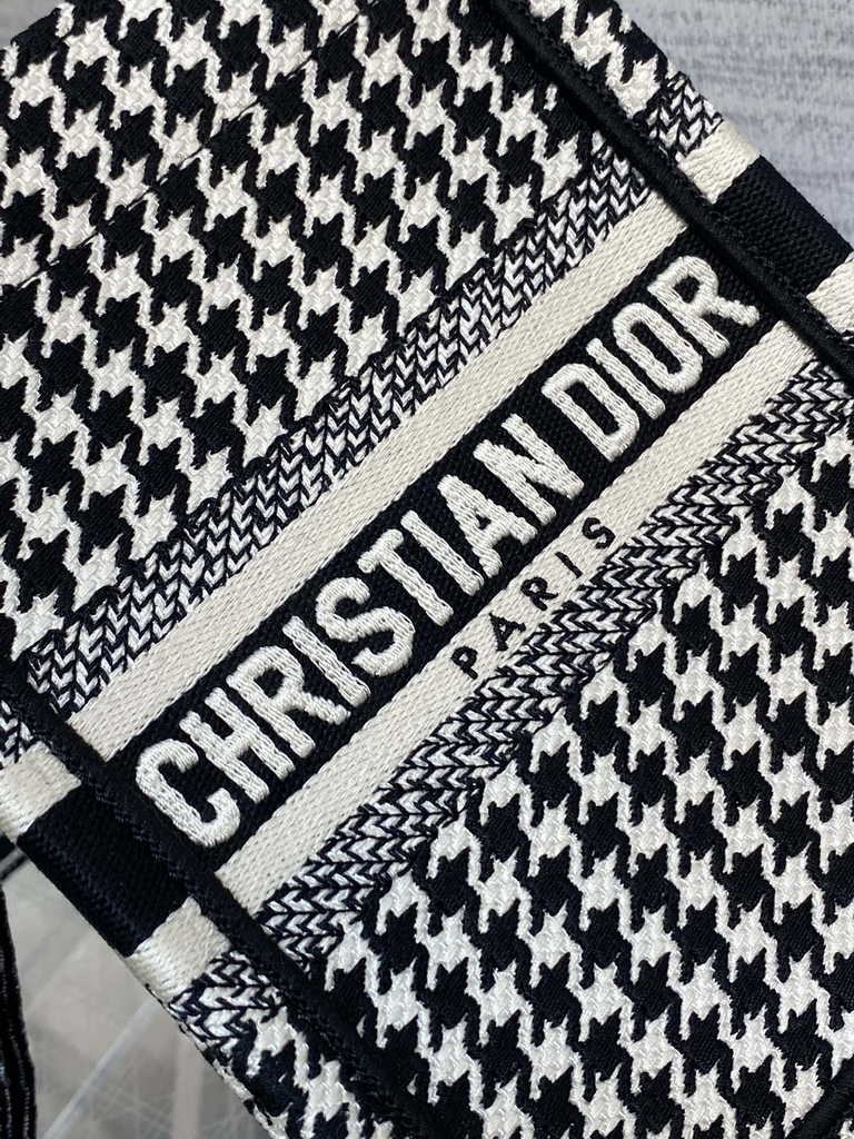 Mini Dior Book Tote Phone Bag S5555 Black and White Micro Houndstooth Embroidery - Default Title - View 5
