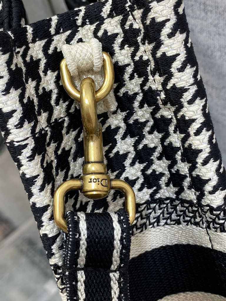 Mini Dior Book Tote Phone Bag S5555 Black and White Micro Houndstooth Embroidery - Default Title - View 8