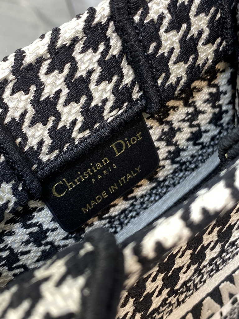 Mini Dior Book Tote Phone Bag S5555 Black and White Micro Houndstooth Embroidery - Default Title - View 10