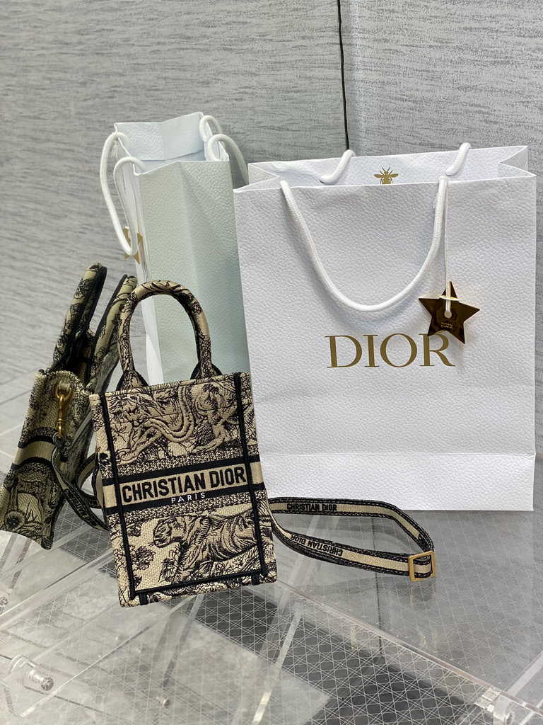Mini Dior Book Tote Phone Bag S5555 Beige Toile de Jouy Reverse Embroidery - Default Title - View 1