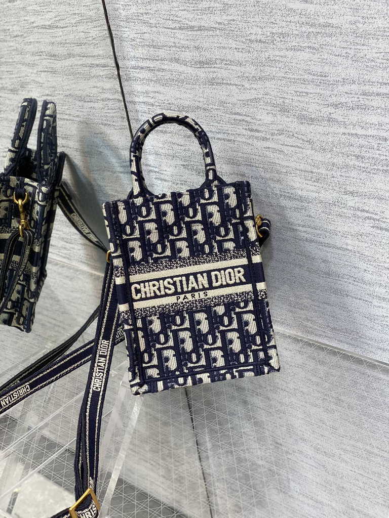 Mini Dior Book Tote Phone Bag S5555 Blue Oblique Embroidery - Default Title - View 2