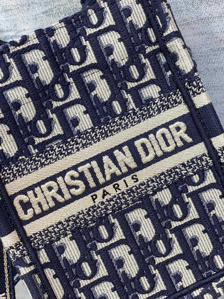 Mini Dior Book Tote Phone Bag S5555 Blue Oblique Embroidery - Default Title - View 4