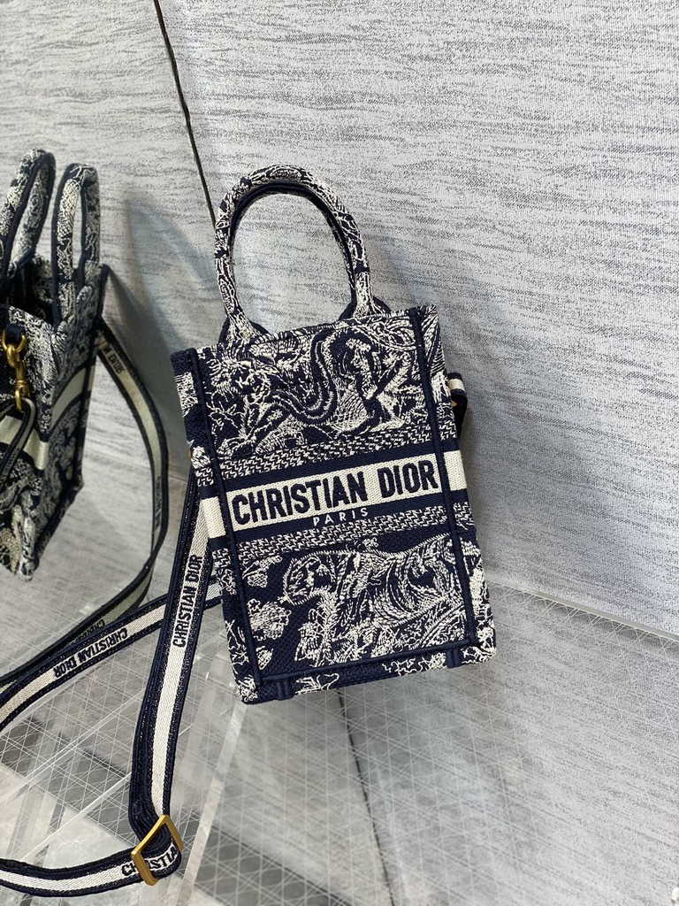 Mini Dior Book Tote Phone Bag S5555 Blue Toile de Jouy Reverse Embroidery - Default Title - View 2