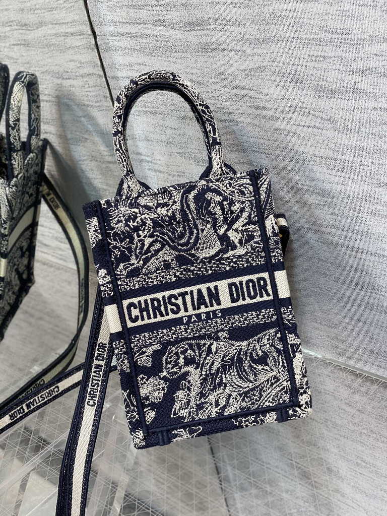 Mini Dior Book Tote Phone Bag S5555 Blue Toile de Jouy Reverse Embroidery - Default Title - View 3