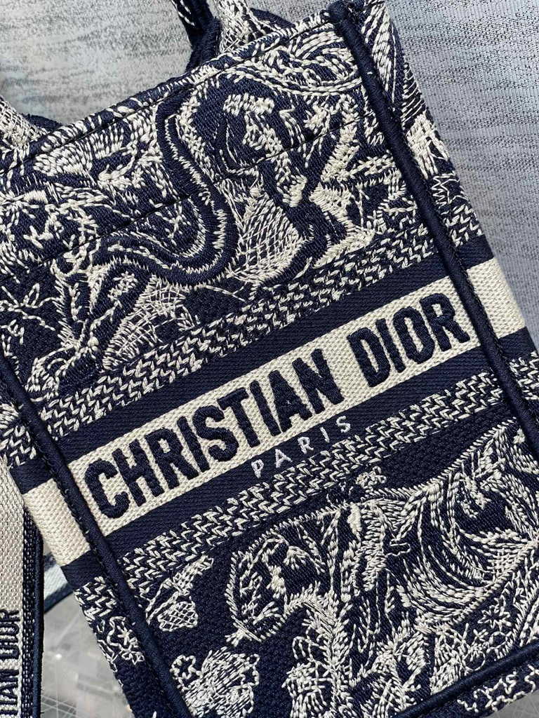 Mini Dior Book Tote Phone Bag S5555 Blue Toile de Jouy Reverse Embroidery - Default Title - View 4