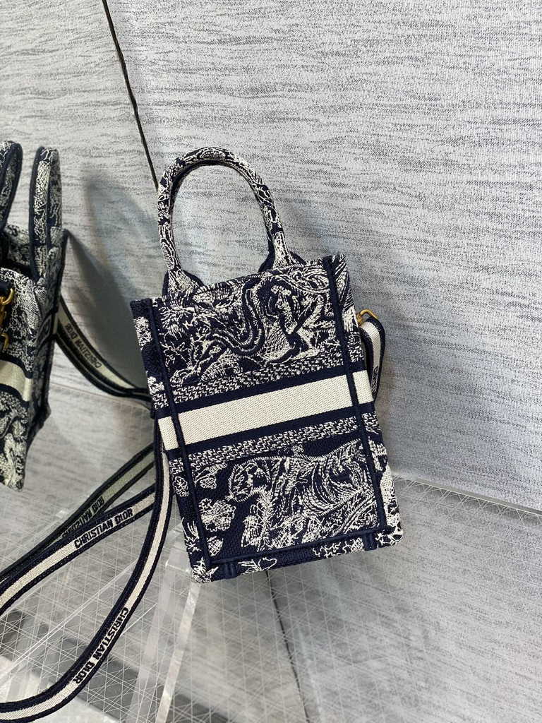 Mini Dior Book Tote Phone Bag S5555 Blue Toile de Jouy Reverse Embroidery - Default Title - View 5