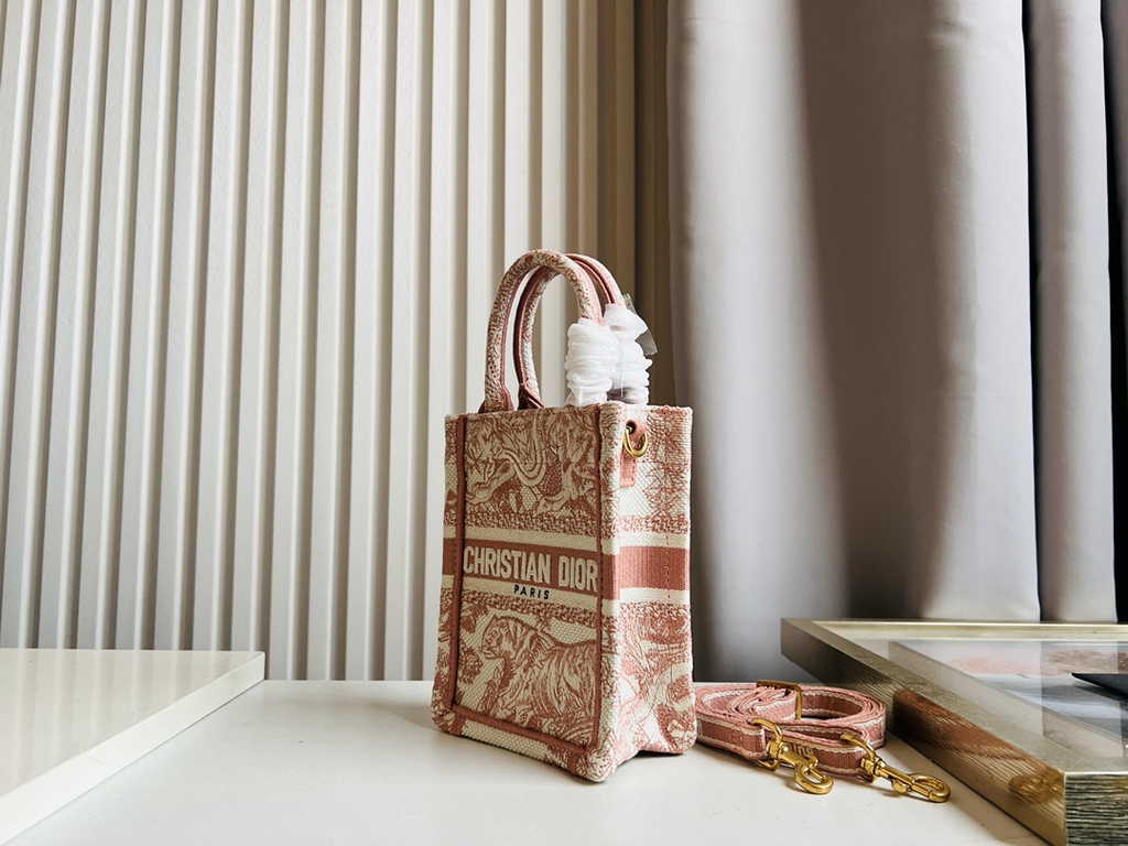 Mini Dior Book Tote Phone Bag S5555 Pink Toile de Jouy Reverse Embroidery - Default Title - View 3