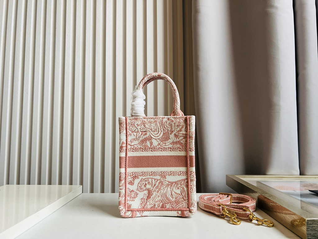 Mini Dior Book Tote Phone Bag S5555 Pink Toile de Jouy Reverse Embroidery - Default Title - View 4