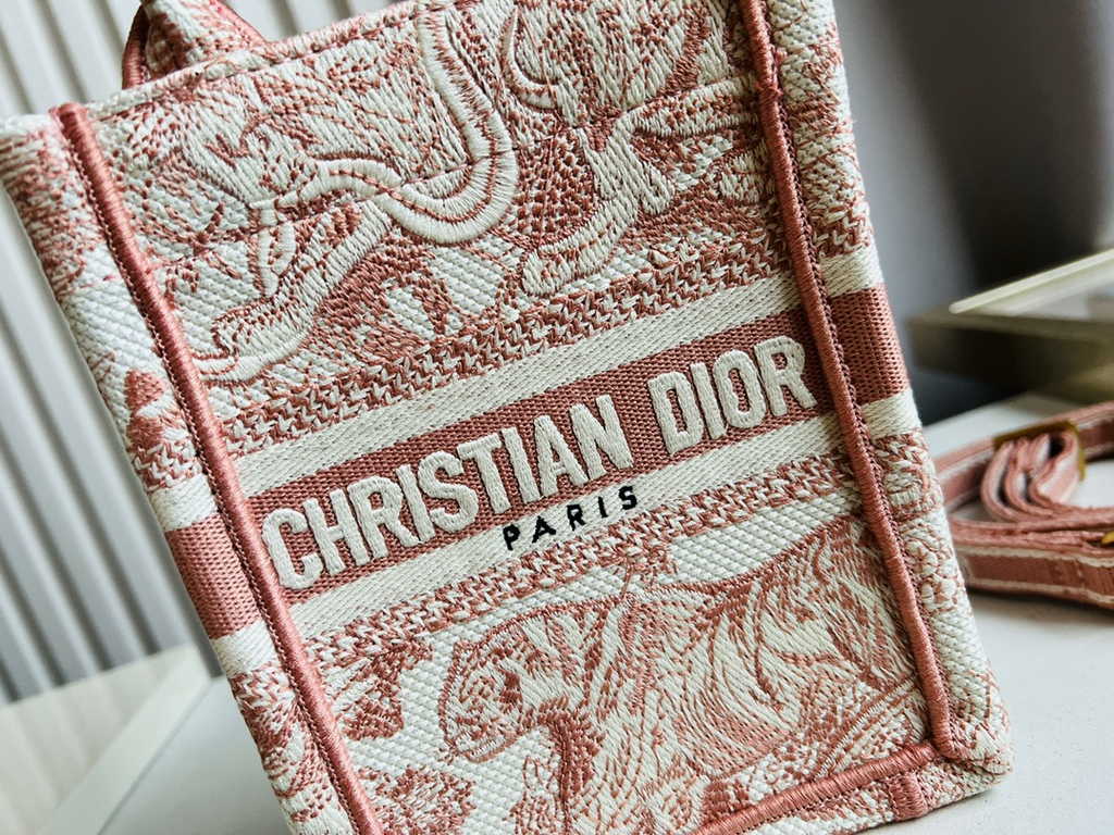 Mini Dior Book Tote Phone Bag S5555 Pink Toile de Jouy Reverse Embroidery - Default Title - View 5