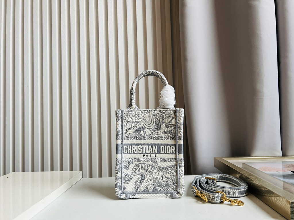 Mini Dior Book Tote Phone Bag S5555 Gray Toile de Jouy Reverse Embroidery - Default Title - View 1