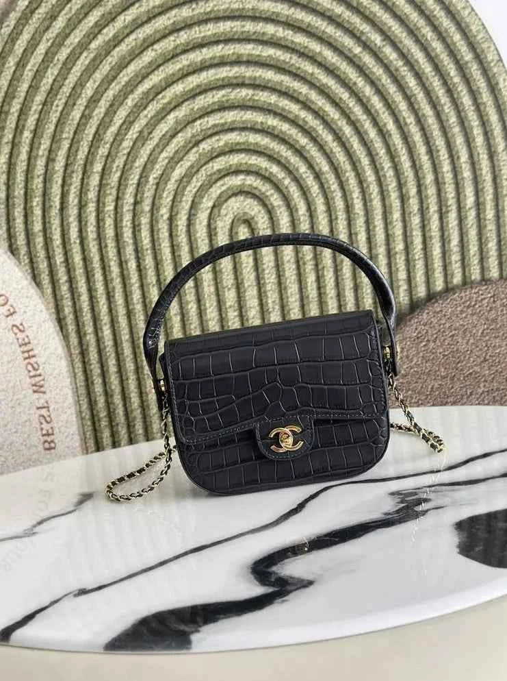 Chanel Mini Flap Bag with Top Handle, AS6424 Crocodile Gray