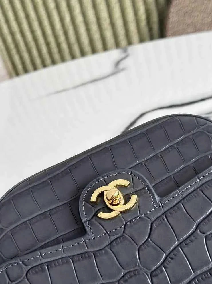 Chanel Mini Flap Bag with Top Handle, AS6424 Crocodile Gray