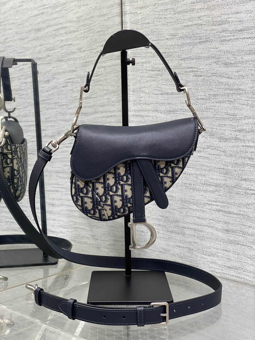 Mini Saddle Bag with Strap M0456 Blue Dior Oblique Jacquard and Smooth Calfskin - Default Title - View 2