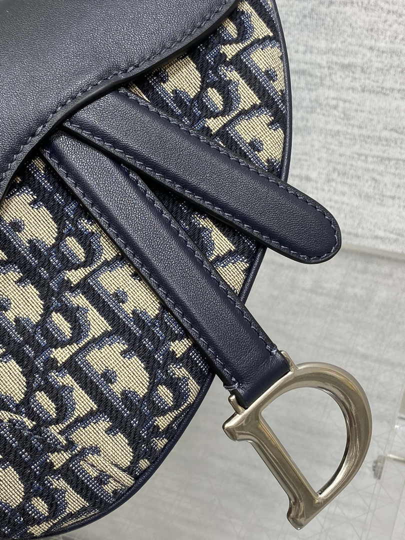 Mini Saddle Bag with Strap M0456 Blue Dior Oblique Jacquard and Smooth Calfskin - Default Title - View 3