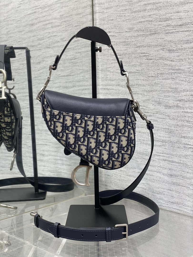 Mini Saddle Bag with Strap M0456 Blue Dior Oblique Jacquard and Smooth Calfskin - Default Title - View 5