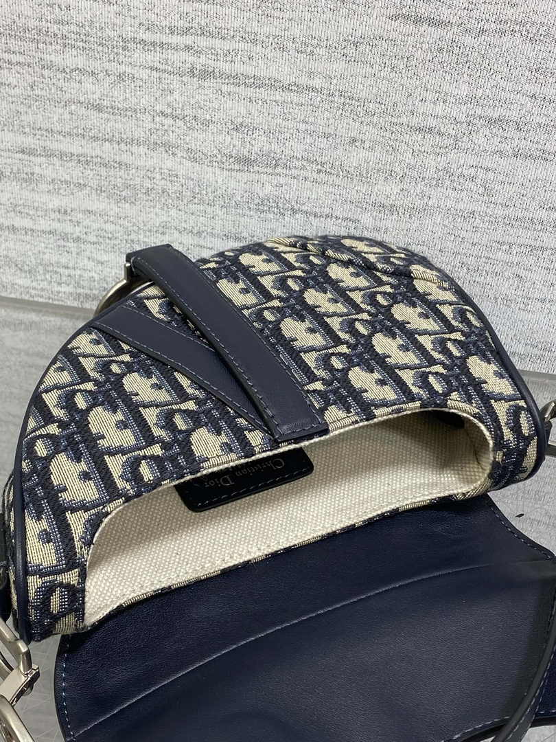 Mini Saddle Bag with Strap M0456 Blue Dior Oblique Jacquard and Smooth Calfskin - Default Title - View 9