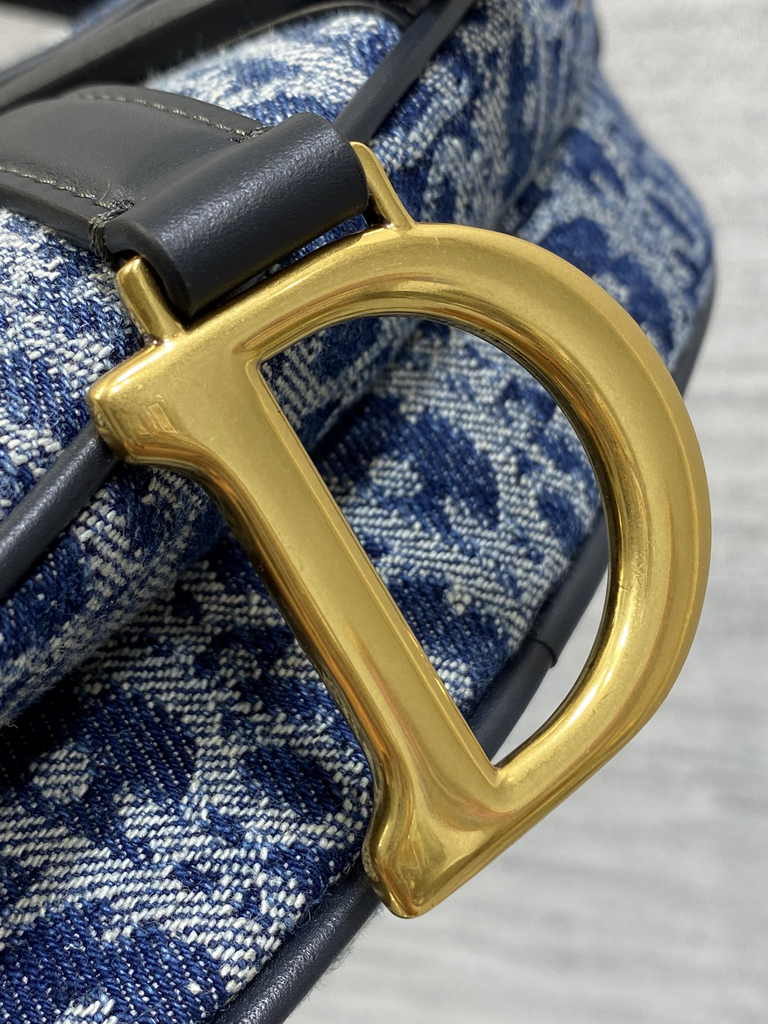 Dior Mini Saddle Bag with Strap M0456 Blue Denim Dior Oblique Jacquard - Default Title - View 7