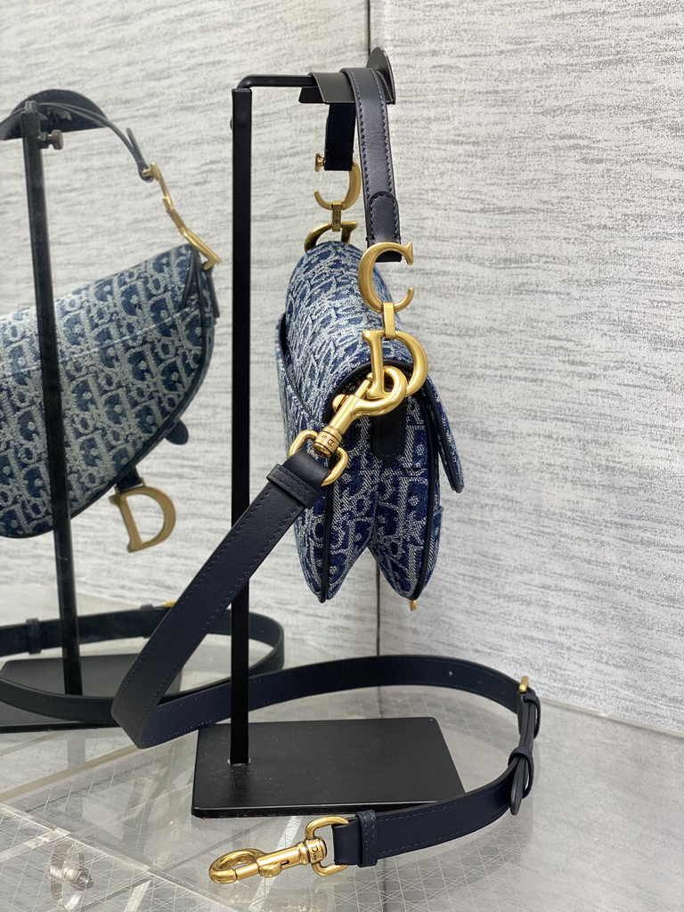 Dior Mini Saddle Bag with Strap M0456 Blue Denim Dior Oblique Jacquard - Default Title - View 4