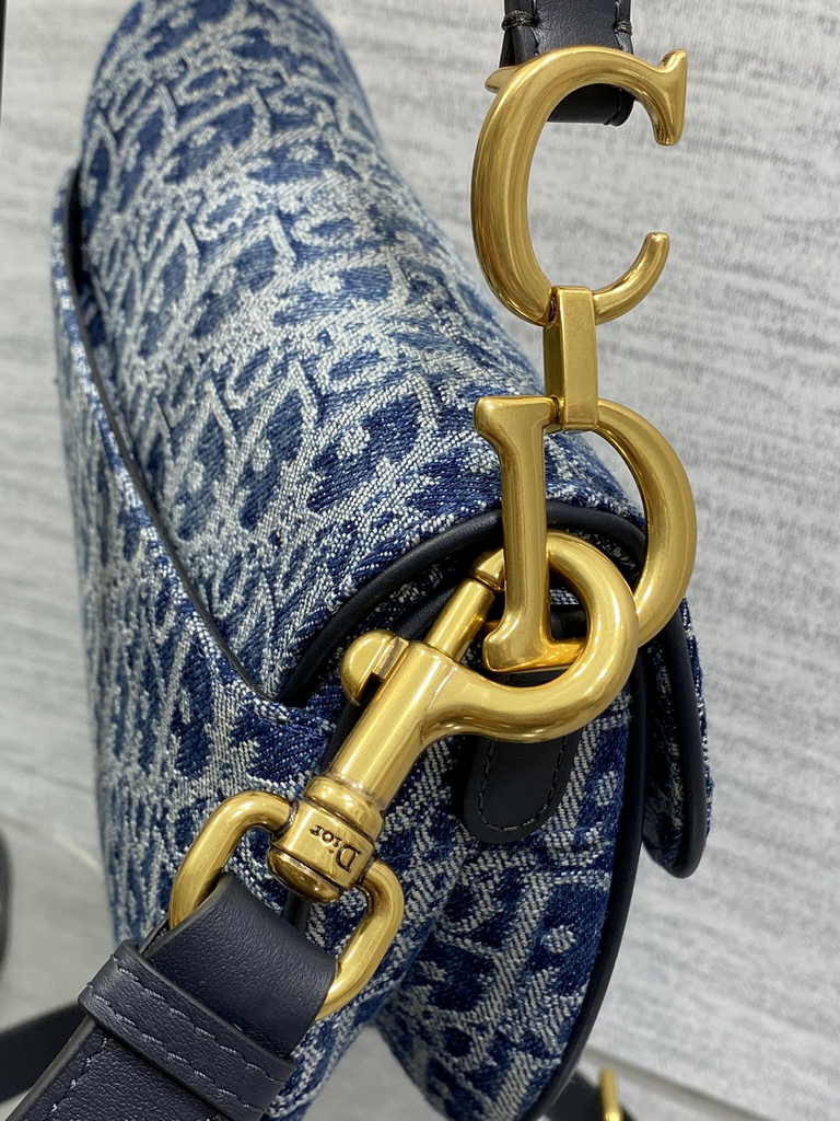 Dior Mini Saddle Bag with Strap M0456 Blue Denim Dior Oblique Jacquard - Default Title - View 5