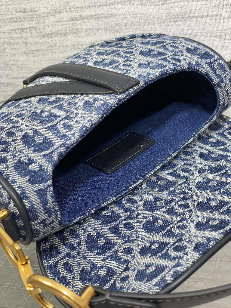 Dior Mini Saddle Bag with Strap M0456 Blue Denim Dior Oblique Jacquard - Default Title - View 8
