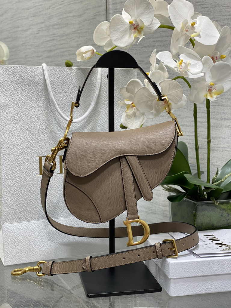 Dior Mini Saddle Bag with Strap M0456 Warm Taupe Grained Calfskin - Default Title - View 1