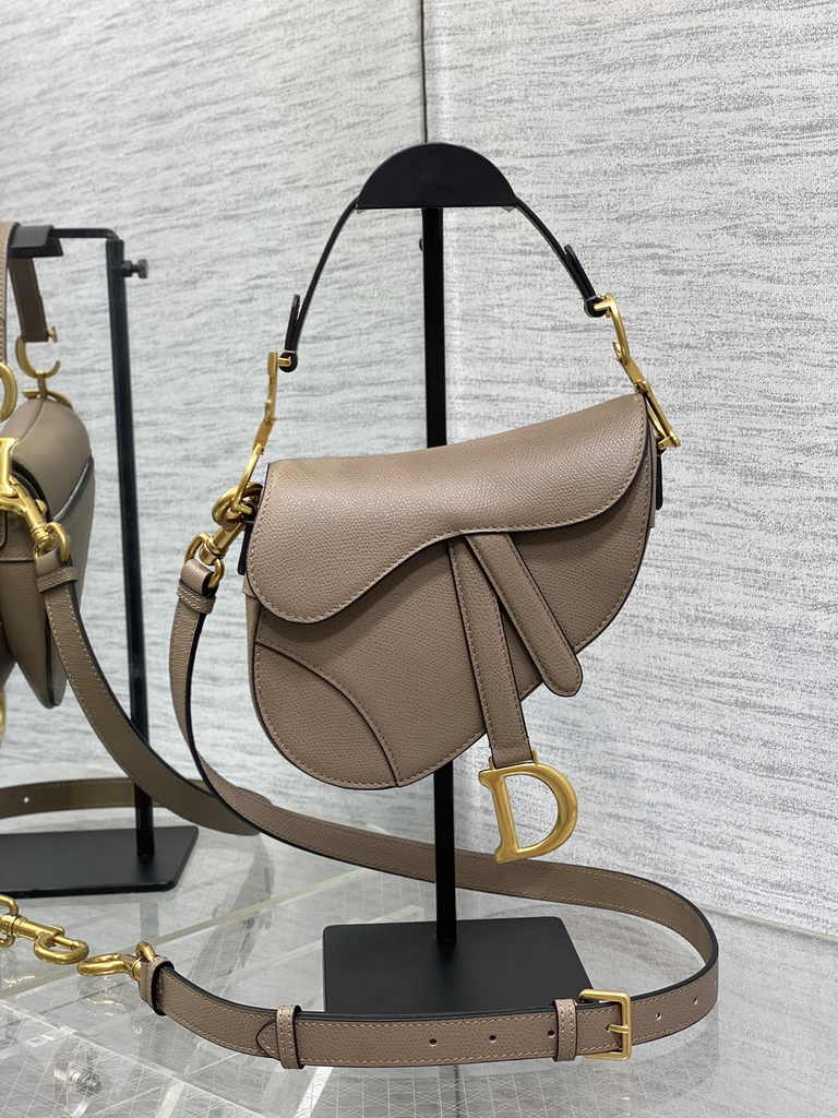 Dior Mini Saddle Bag with Strap M0456 Warm Taupe Grained Calfskin - Default Title - View 2