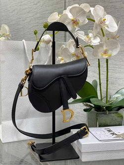Dior Mini Saddle Bag with Strap M0456 Black Smooth Calfskin - Default Title - View 1