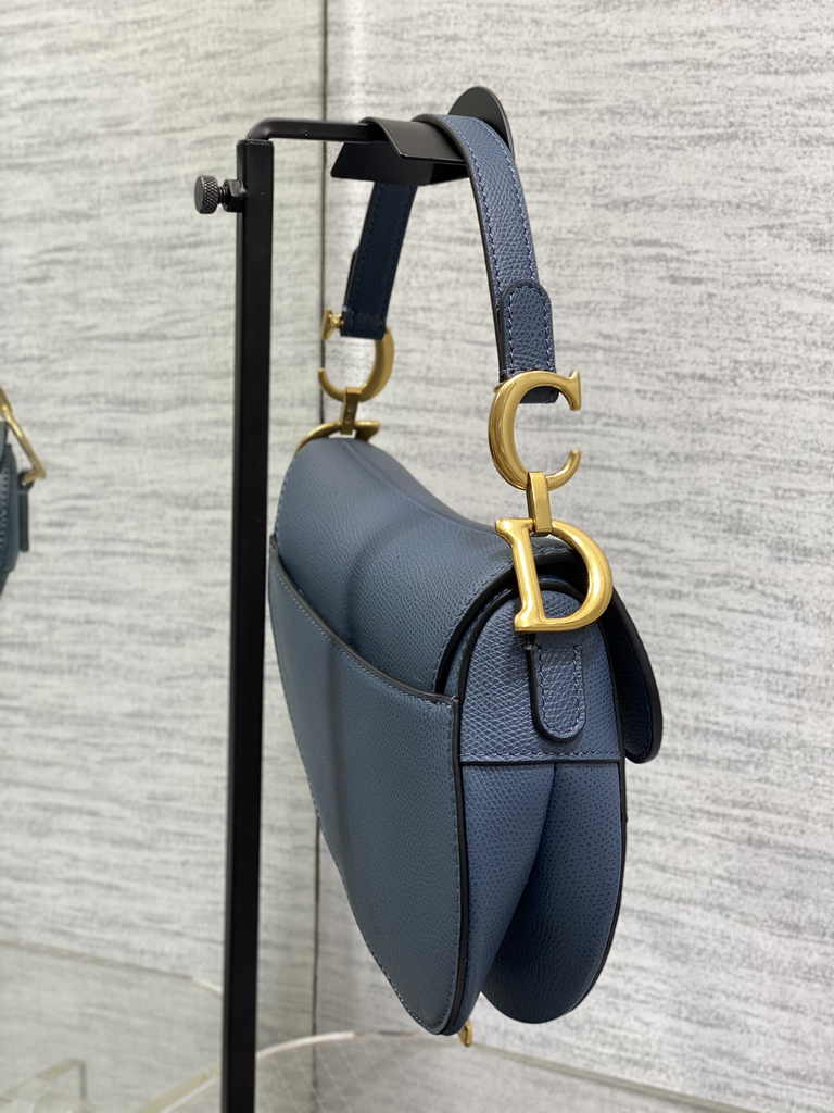 Dior Mini Saddle Bag with Strap M0456 Blue Grained Calfskin - Default Title - View 4