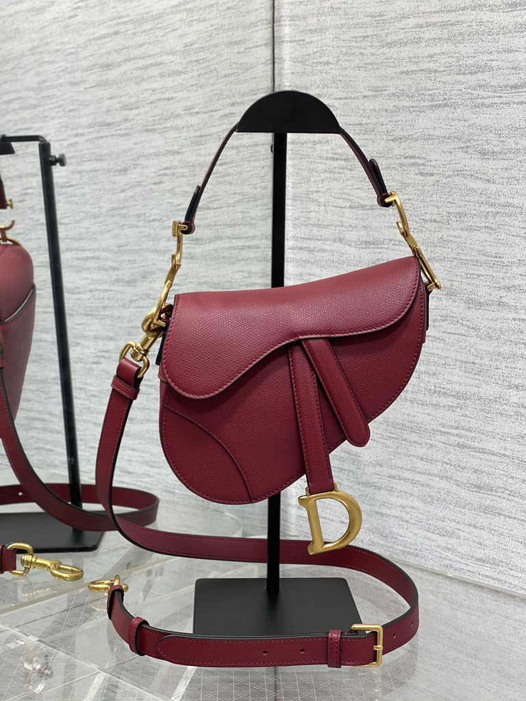Dior Mini Saddle Bag with Strap M0456 Red Grained Calfskin - Default Title - View 2