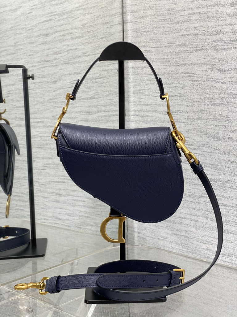 Dior Mini Saddle Bag with Strap M0456 Navy Blue Grained Calfskin - Default Title - View 3
