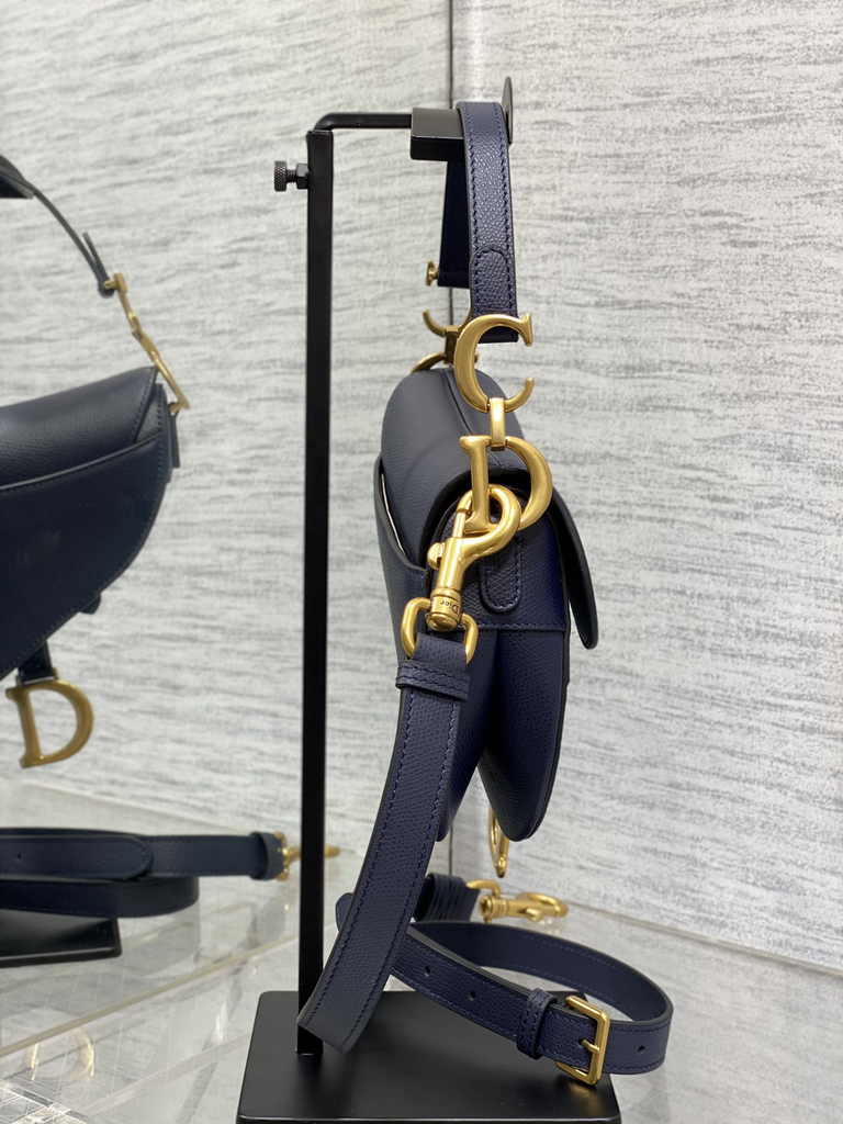 Dior Mini Saddle Bag with Strap M0456 Navy Blue Grained Calfskin - Default Title - View 4