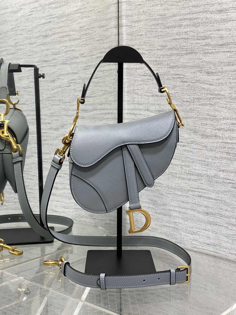 Dior Mini Saddle Bag with Strap M0456 Gray Grained Calfskin - Default Title - View 2