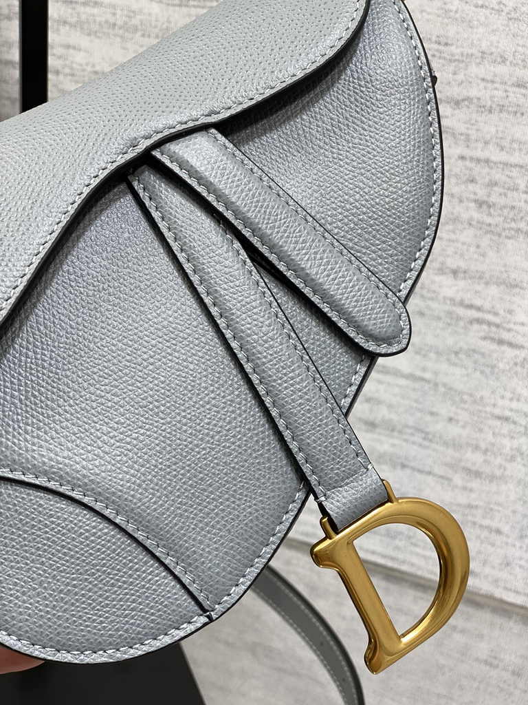 Dior Mini Saddle Bag with Strap M0456 Gray Grained Calfskin - Default Title - View 7
