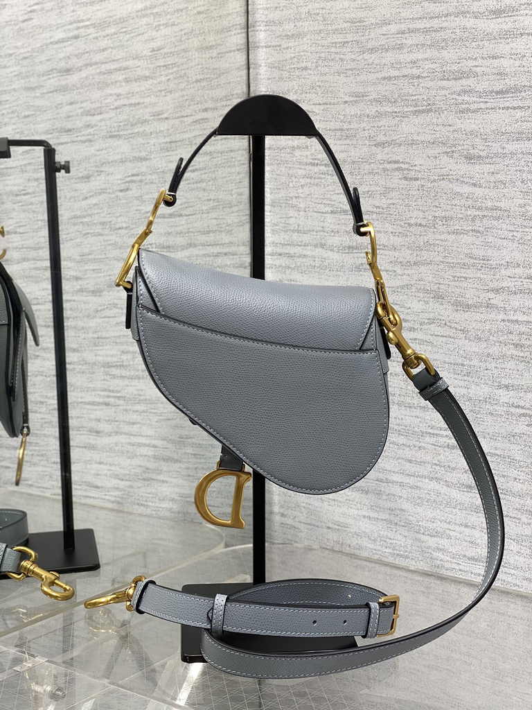 Dior Mini Saddle Bag with Strap M0456 Gray Grained Calfskin - Default Title - View 3