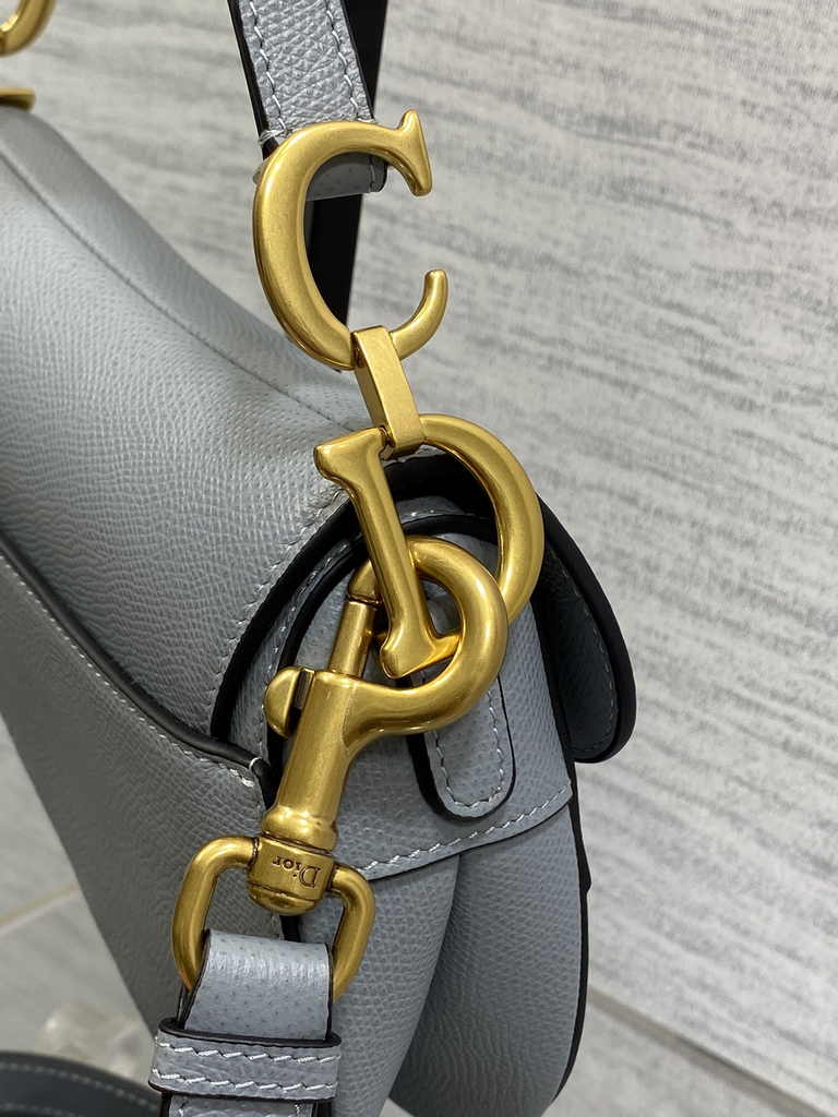Dior Mini Saddle Bag with Strap M0456 Gray Grained Calfskin - Default Title - View 5