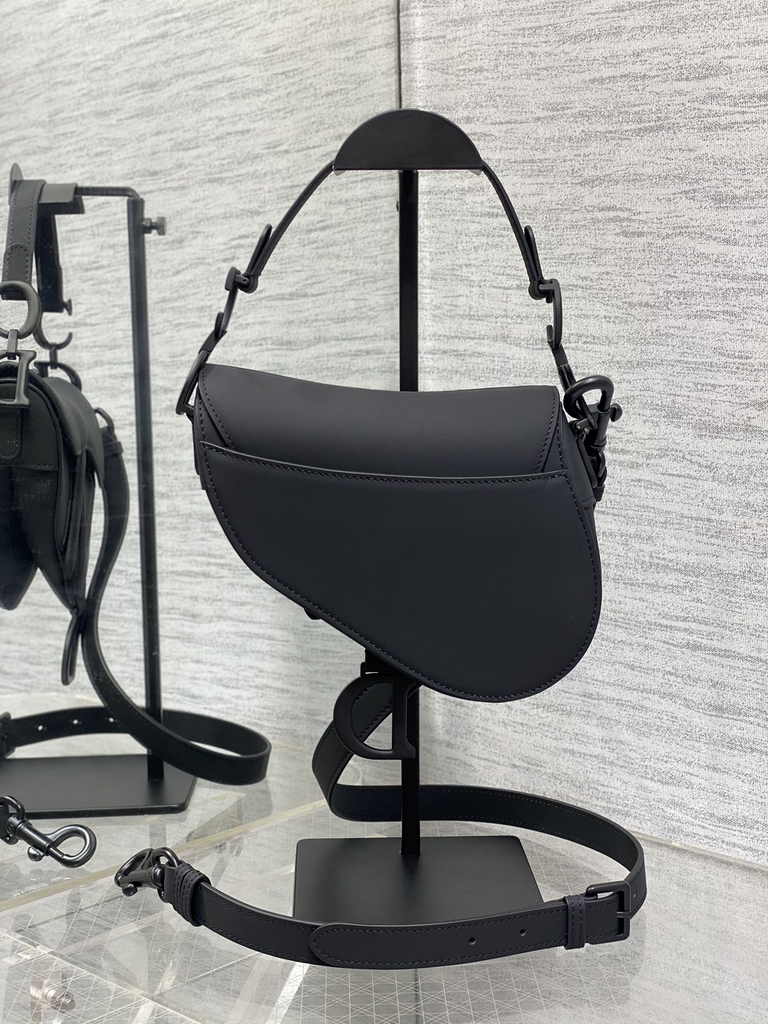 Dior Mini Saddle Bag with Strap M0456 Black Smooth Calfskin - Default Title - View 3
