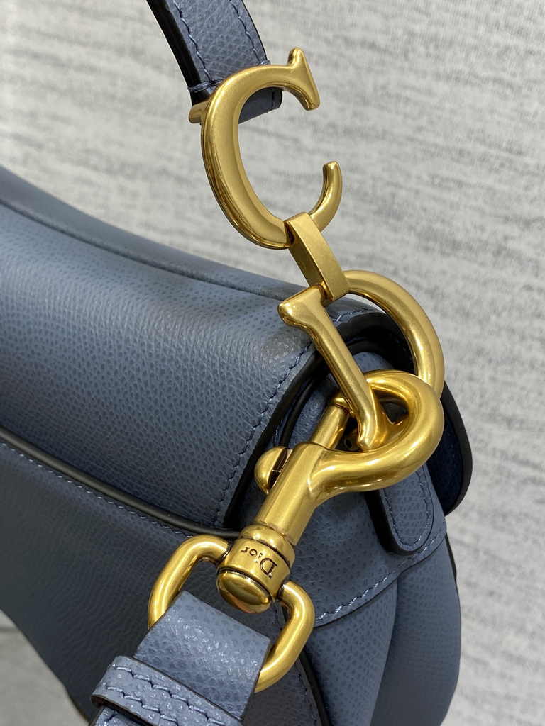Dior Mini Saddle Bag with Strap M0456 Light Blue Grained Calfskin - Default Title - View 5
