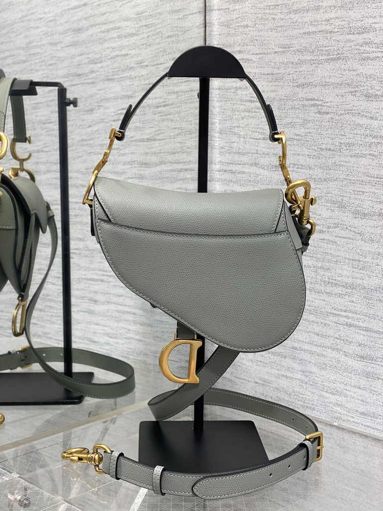 Dior Mini Saddle Bag with Strap M0456 Gray Grained Calfskin - Default Title - View 3