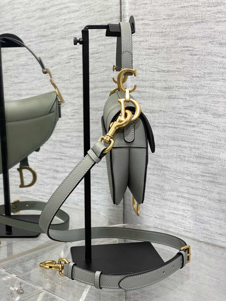 Dior Mini Saddle Bag with Strap M0456 Gray Grained Calfskin - Default Title - View 4