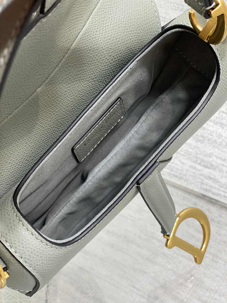 Dior Mini Saddle Bag with Strap M0456 Gray Grained Calfskin - Default Title - View 8
