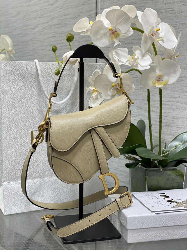 Dior Mini Saddle Bag with Strap M0456 Apricot Grained Calfskin - Default Title - View 1